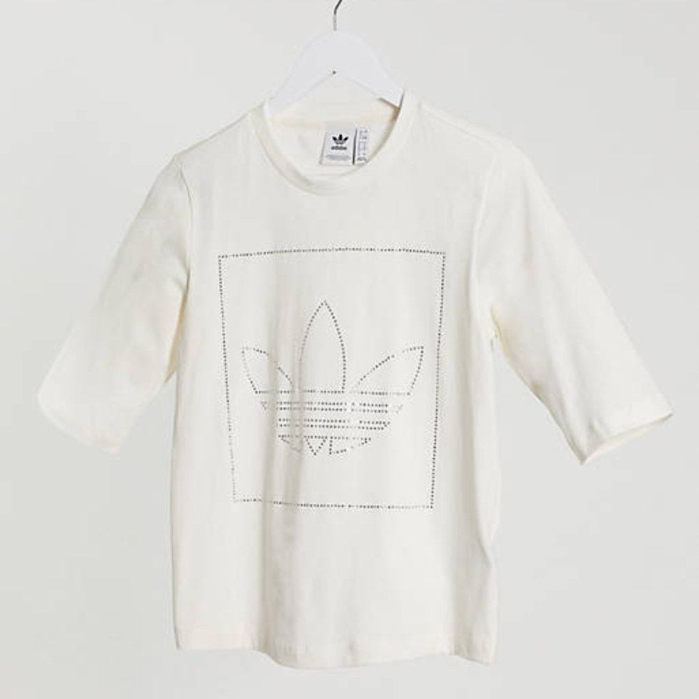 adidas Fakten Rhinestones Trefoil T-Shirt - White
